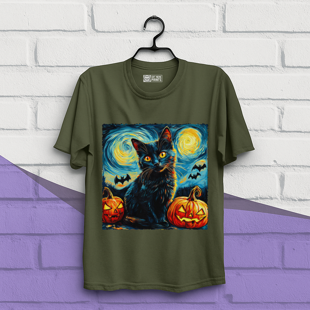 Black Cat Pumpkins Halloween T-Shirt