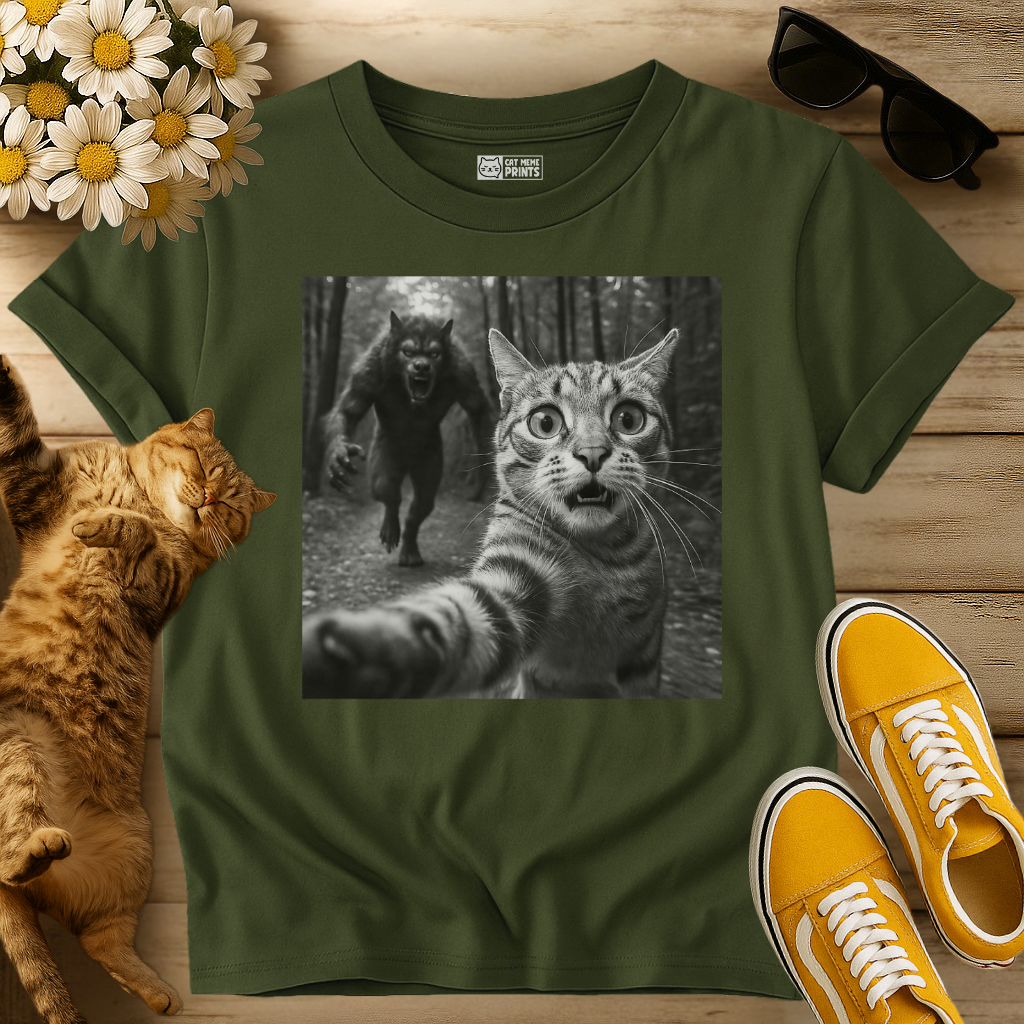 Cat Selfie With Werewolf T-Shirt
