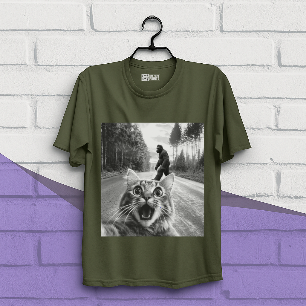 Cat Selfie With Bigfoot T-Shirt