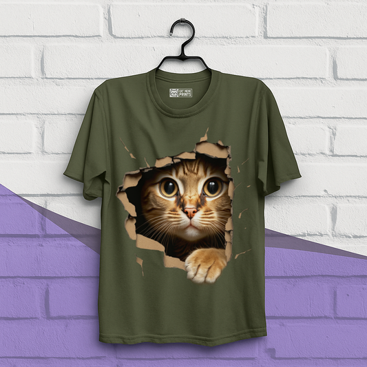 Cute Cat Looks From Torn Fabric T-Shirt
