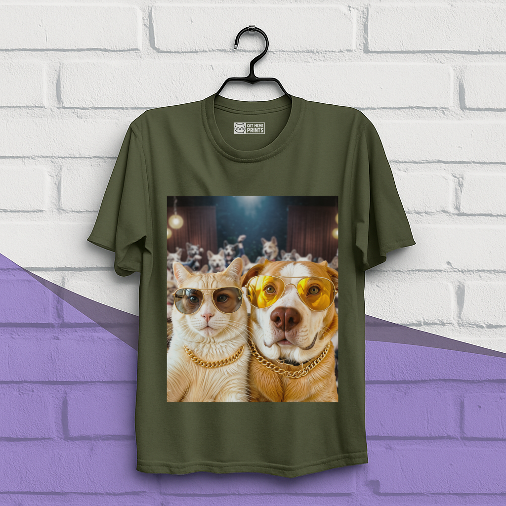 Cat & Dog Selfie in Dogs Party T-Shirt