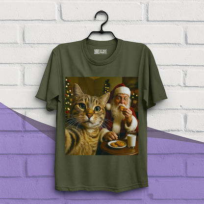 Cat Selfie with Santa Claus Eating Christmas T-Shirt