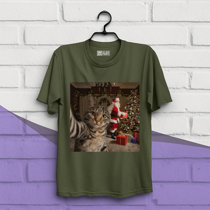 Christmas Cat Selfie with Santa Claus T-Shirt