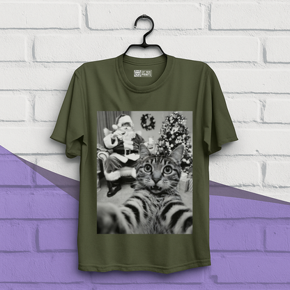 Cat Christmas Selfie with Santa Claus T-Shirt