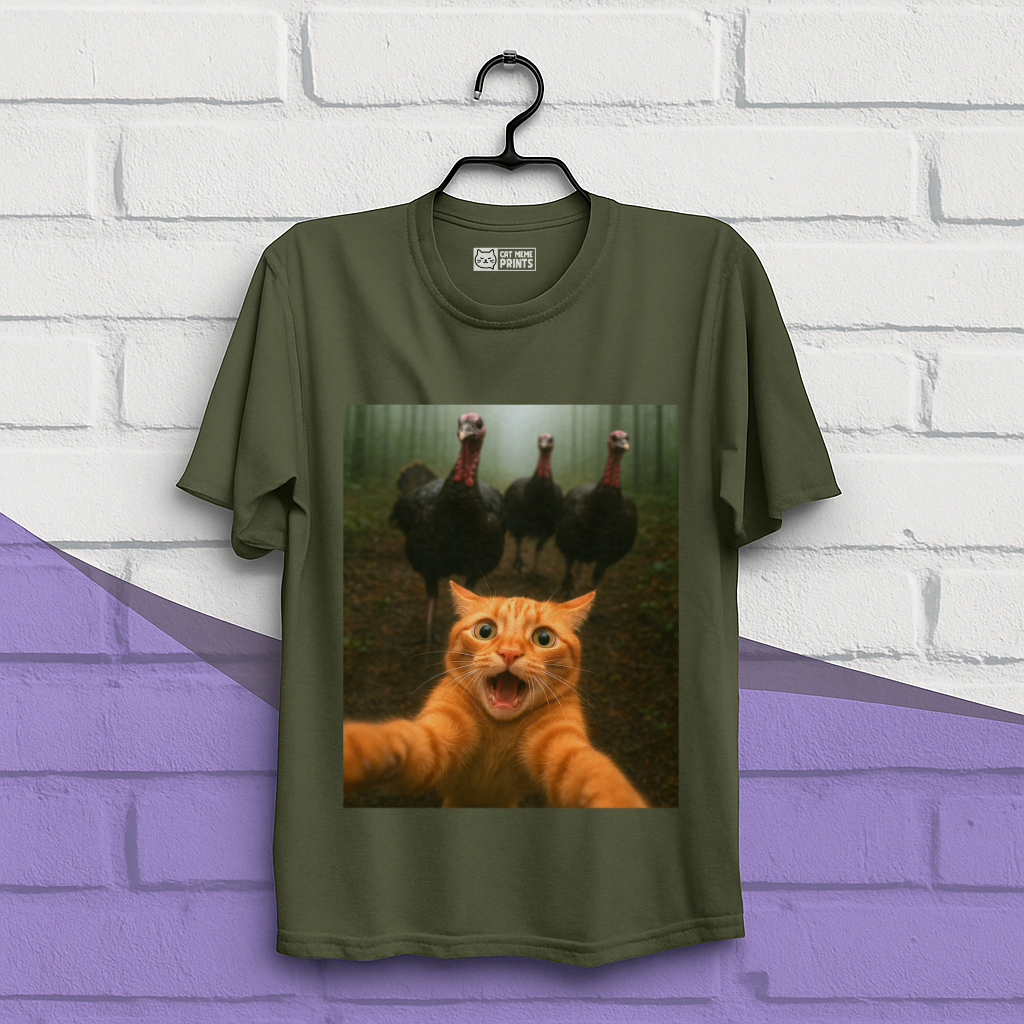 Cat Selfie Turkey Chase Thanksgiving T-Shirt