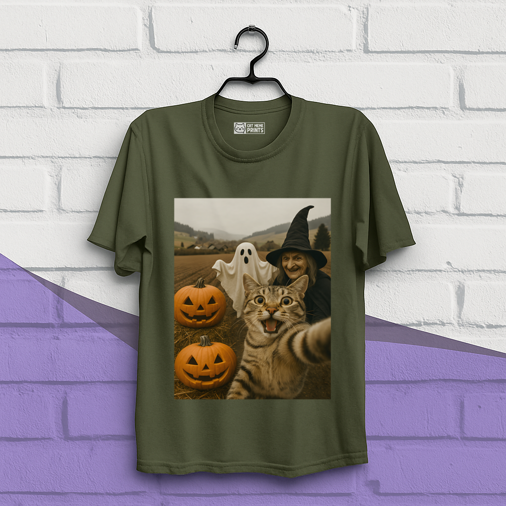 Cat Selfie with Witch & Ghost T-Shirt