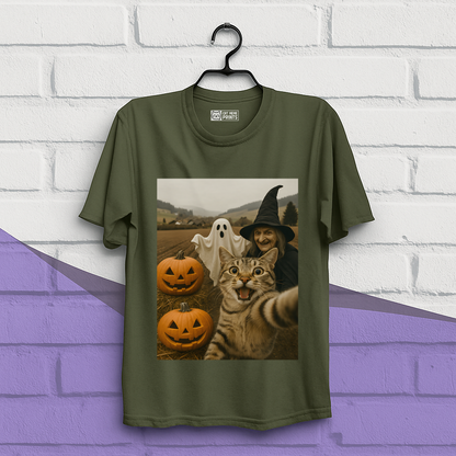 Cat Selfie with Witch & Ghost T-Shirt