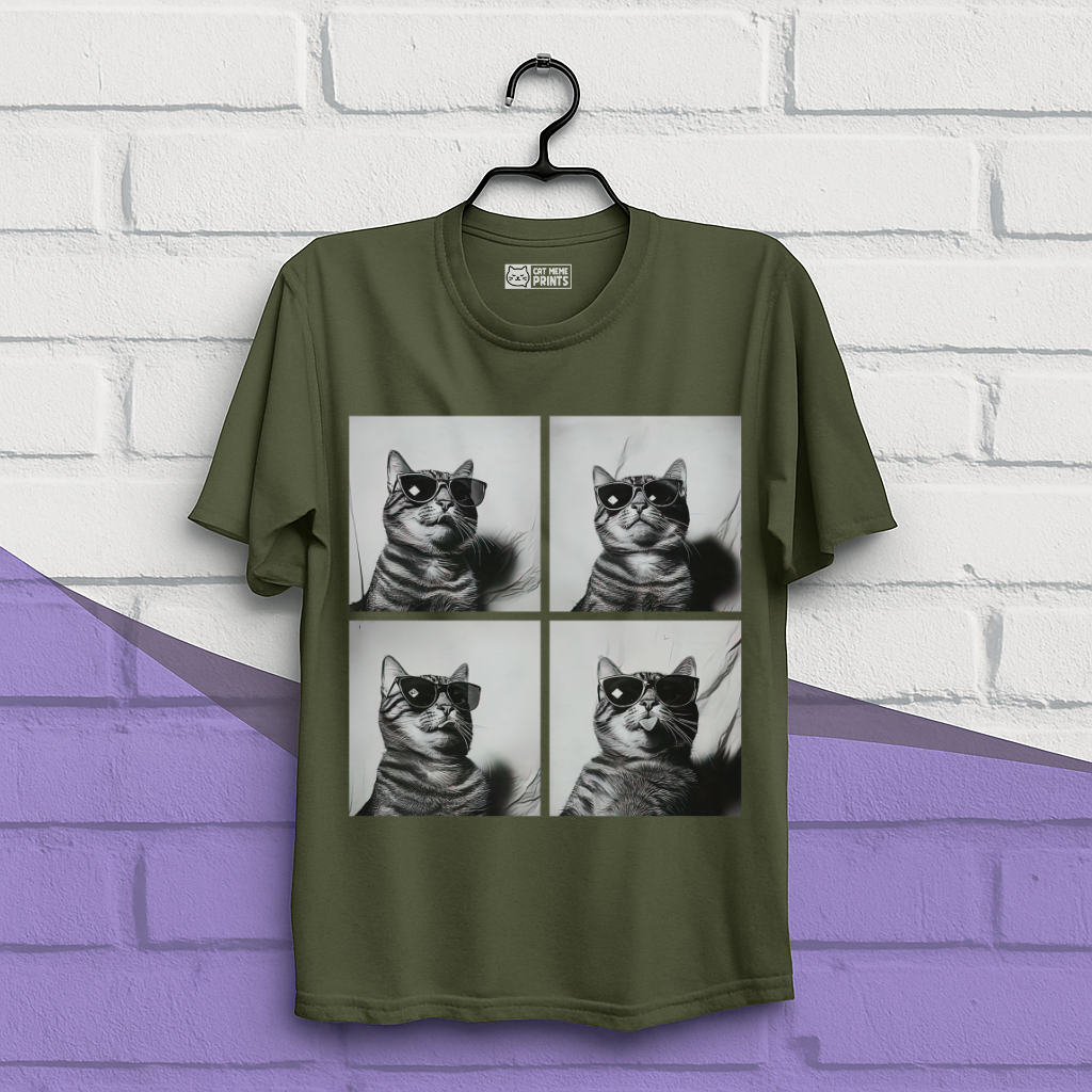 Cat Wearing Sunglasses Selfie Photobooth T-Shirt