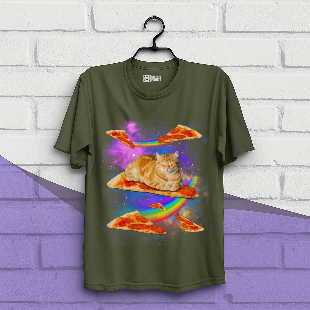 Cat Riding Pizza In Space Galaxy T-Shirt