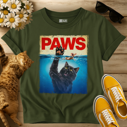 Paws Black Cat Chasing Scared Mouse T-Shirt