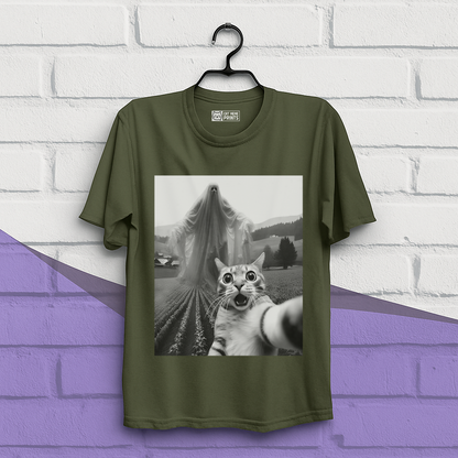 Cat Selfie with Spooky Ghost T-Shirt