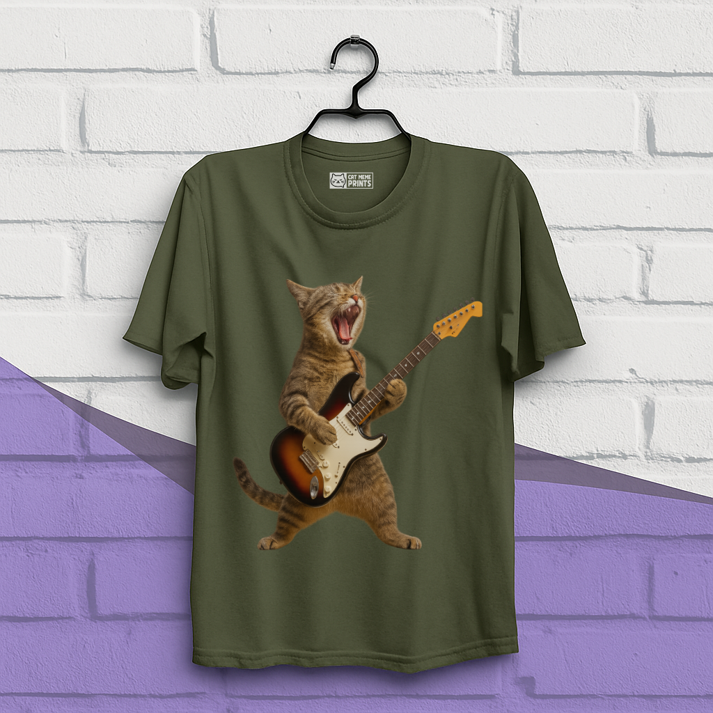 Cat Playing Guitar Rock and Roll T-Shirt
