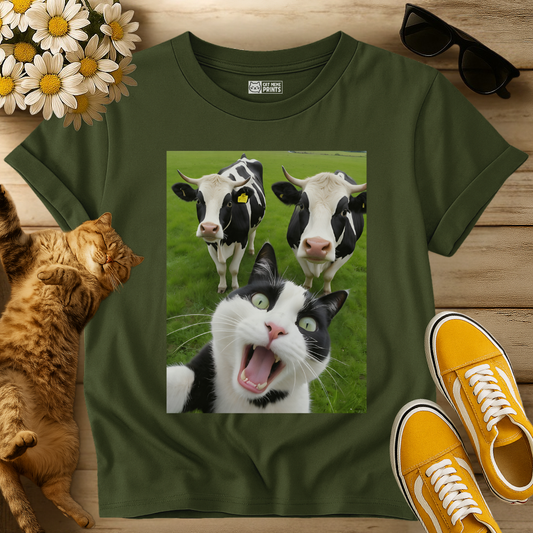 Cat Selfie With Cow T-Shirt