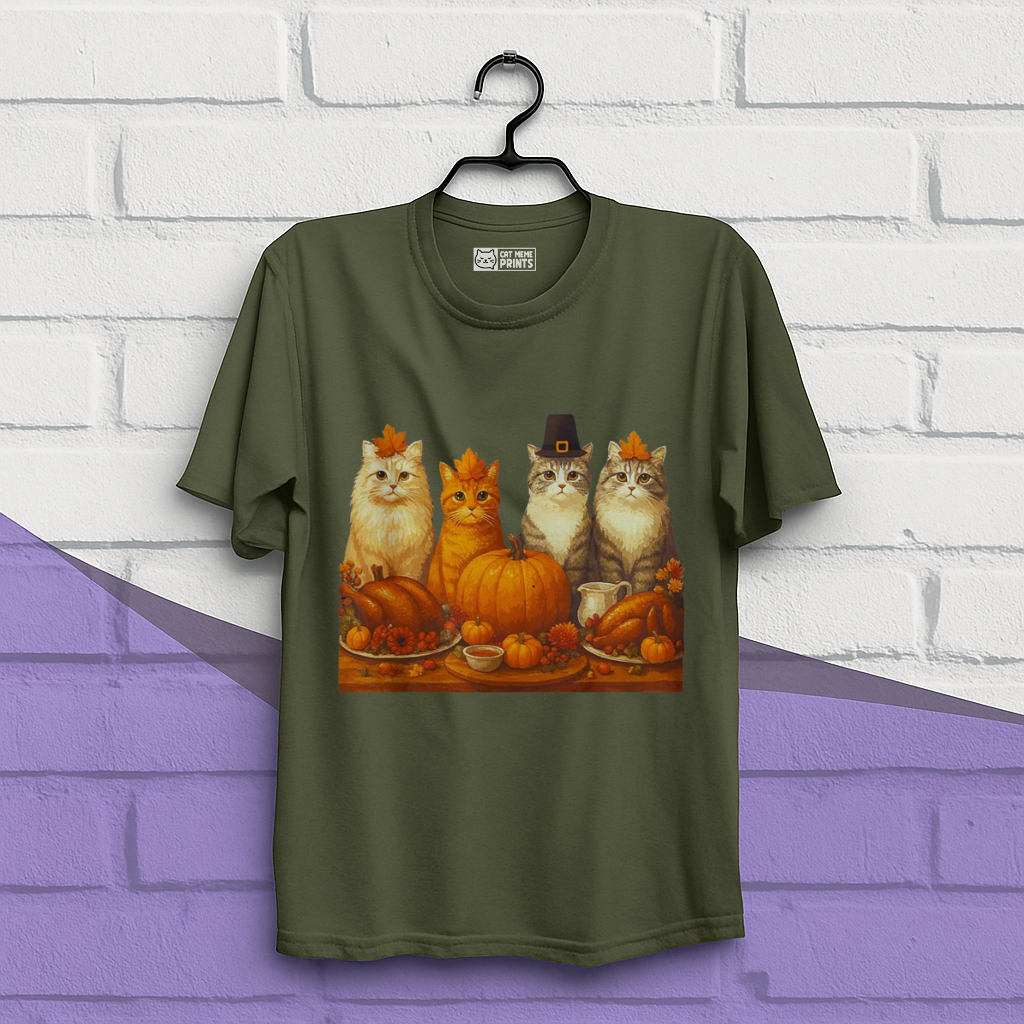 Cats Dinner Feast Fall Thanksgiving T-Shirt