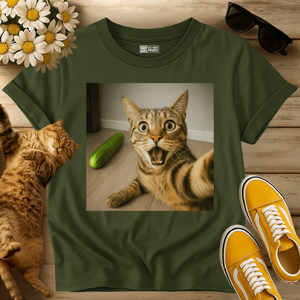Shocked Cat Selfie With Cucumber T-Shirt