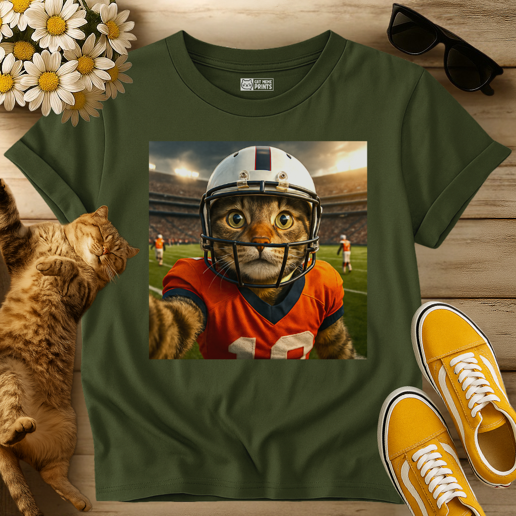 Cat Football Player Selfie T-Shirt