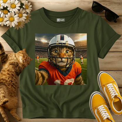 Cat Football Player Selfie T-Shirt