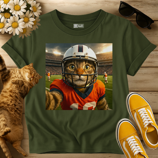 Cat Football Player Selfie T-Shirt