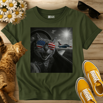 American Cat Takes a Selfie with Jet T-Shirt