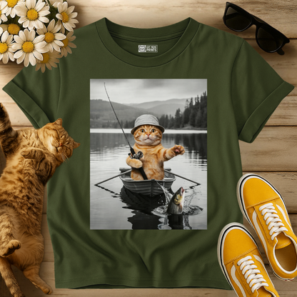 Cat Selfie Boat Fishing T-Shirt