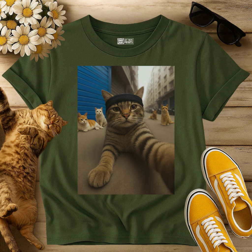 Gangster Cat Selfie with Street Cats T-Shirt