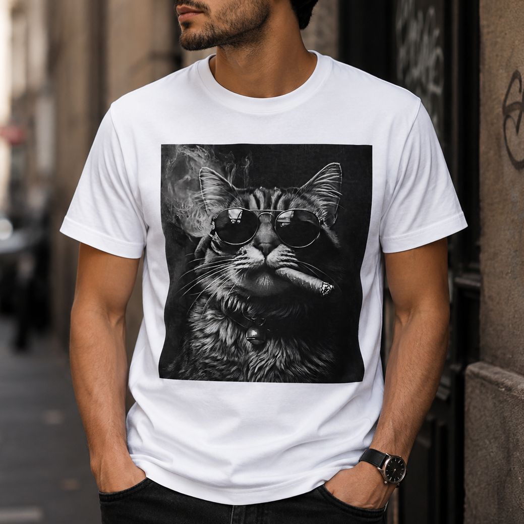 Moody Maine Coon Cat Smoking T-Shirt