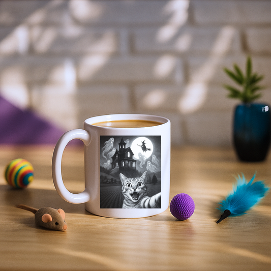 Cat Selfie With Scary House Mug