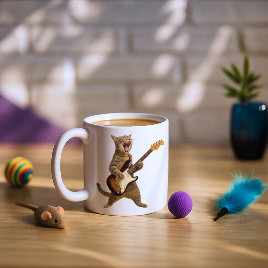 Cat Playing Guitar Rock and Roll Mug