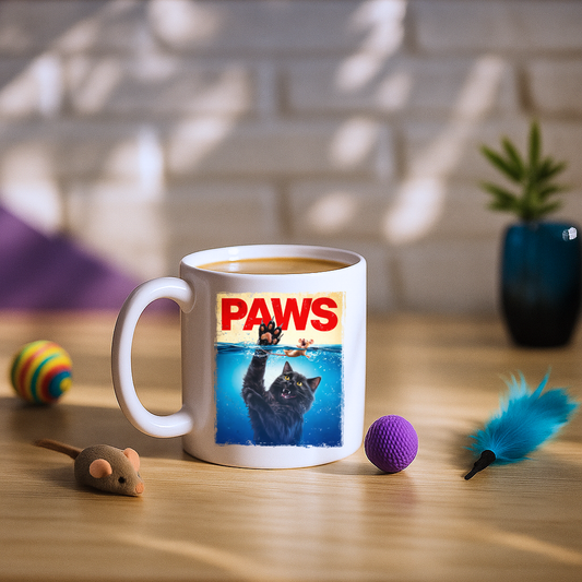 Paws Black Cat Chasing Scared Mouse Mug