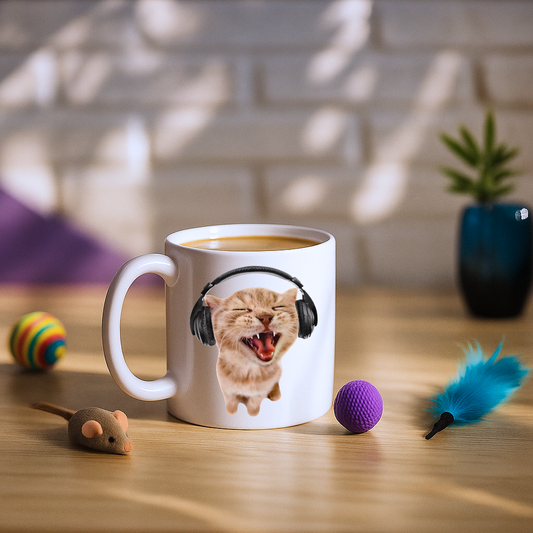 Silly Cat With Headphones Mug