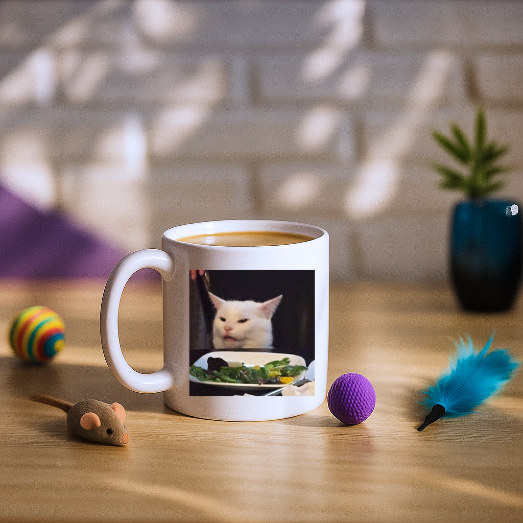 Dinner Table Cat Meme Mug