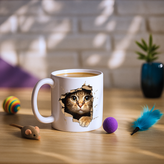 Cute Kitten Looks From Torn Wall Mug