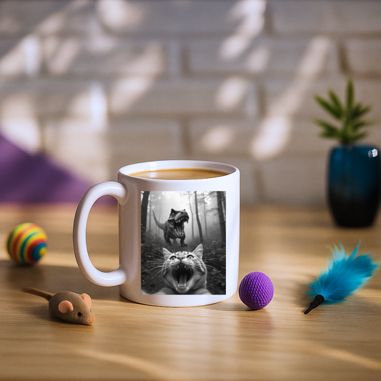 Cat Selfie With T-rex Mug