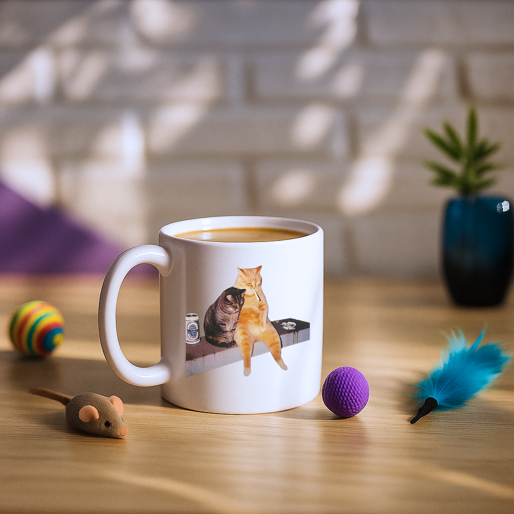 Cat Meme Smoking & Drinking Mug