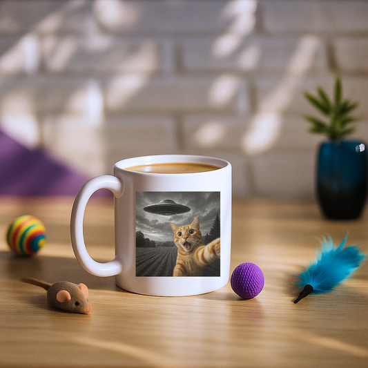 Cat Selfie With Alien UFO Mug