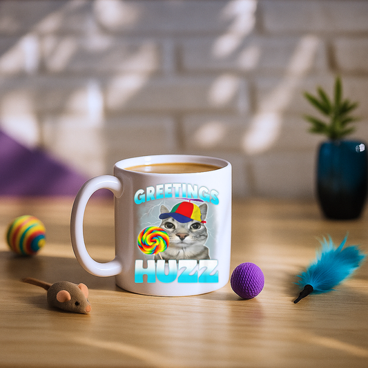 Greetings Huzz Cat Mug