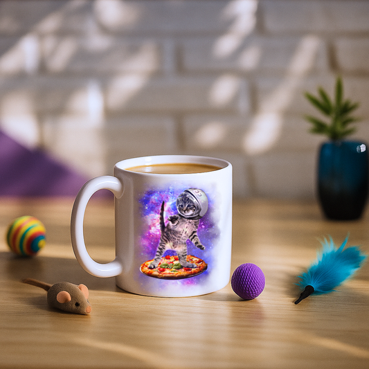 Cat Flying A Pizza Astronaut Mug