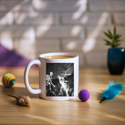 Cat Selfie with Skeleton Mug