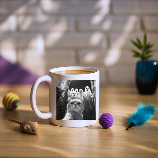 Cat Selfie With Ghosts Mug