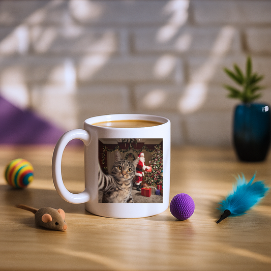 Christmas Cat Selfie with Santa Claus Mug