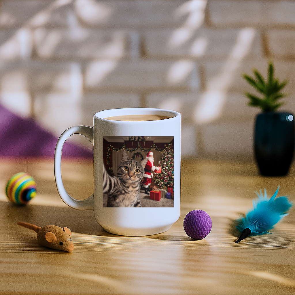 Christmas Cat Selfie with Santa Claus Mug