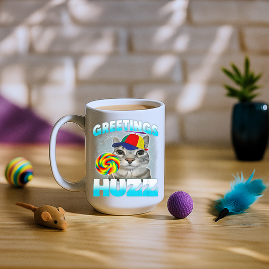 Greetings Huzz Cat Mug