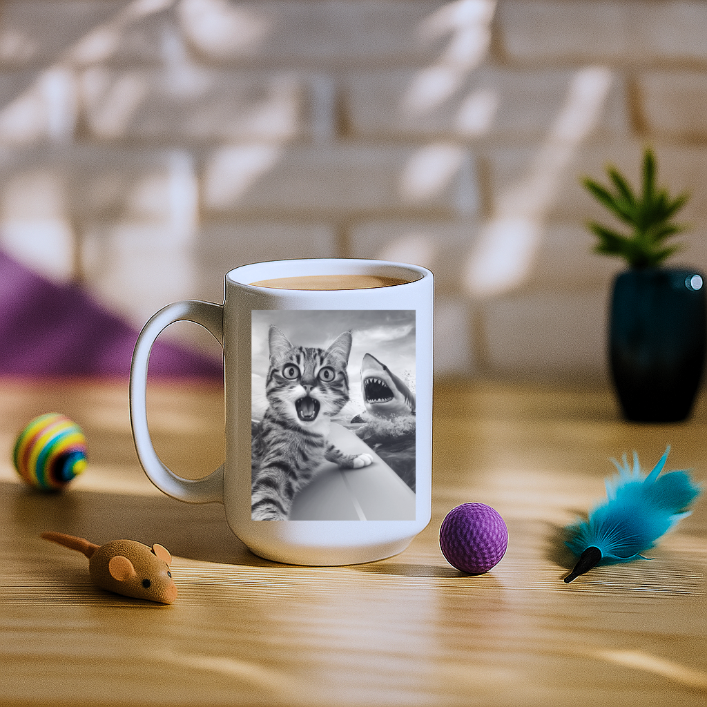 Cat Selfie with Shark Mug