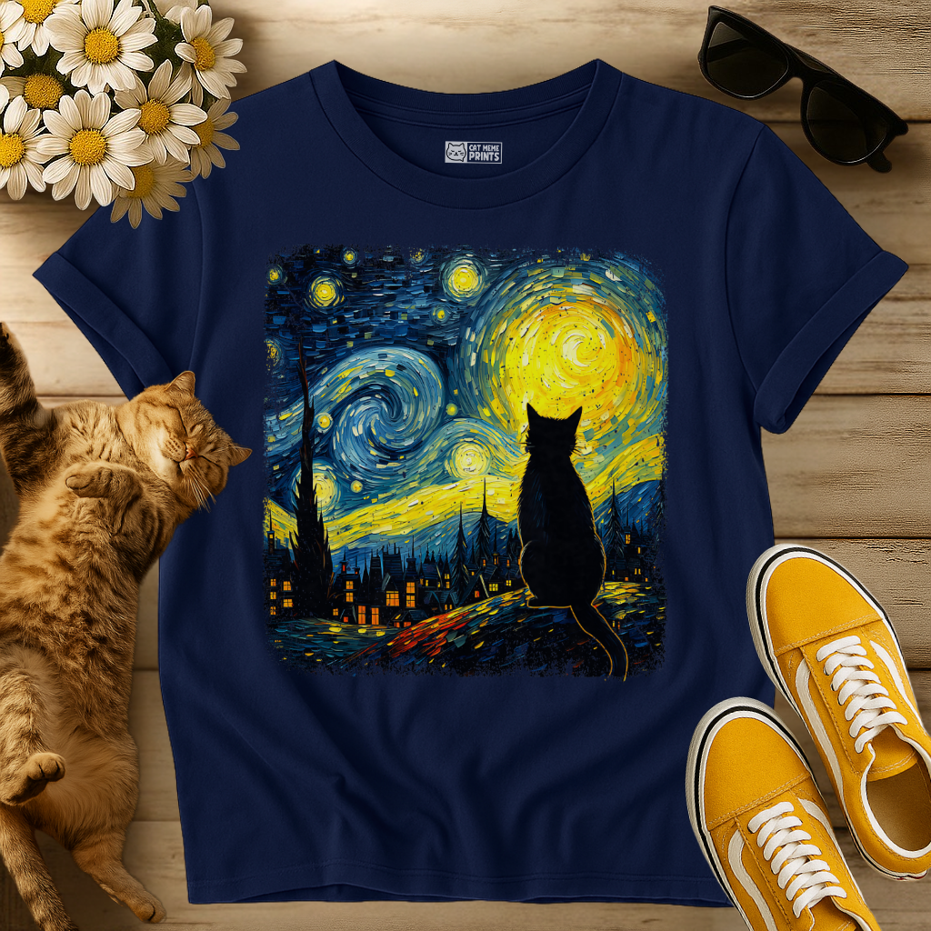 Cat Starry Night Van Gogh T-Shirt