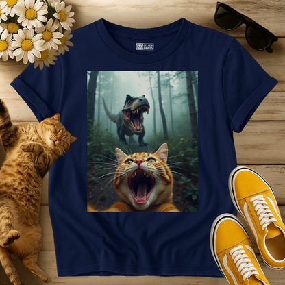 Cat Selfie With T-Rex Dinosaur T-Shirt