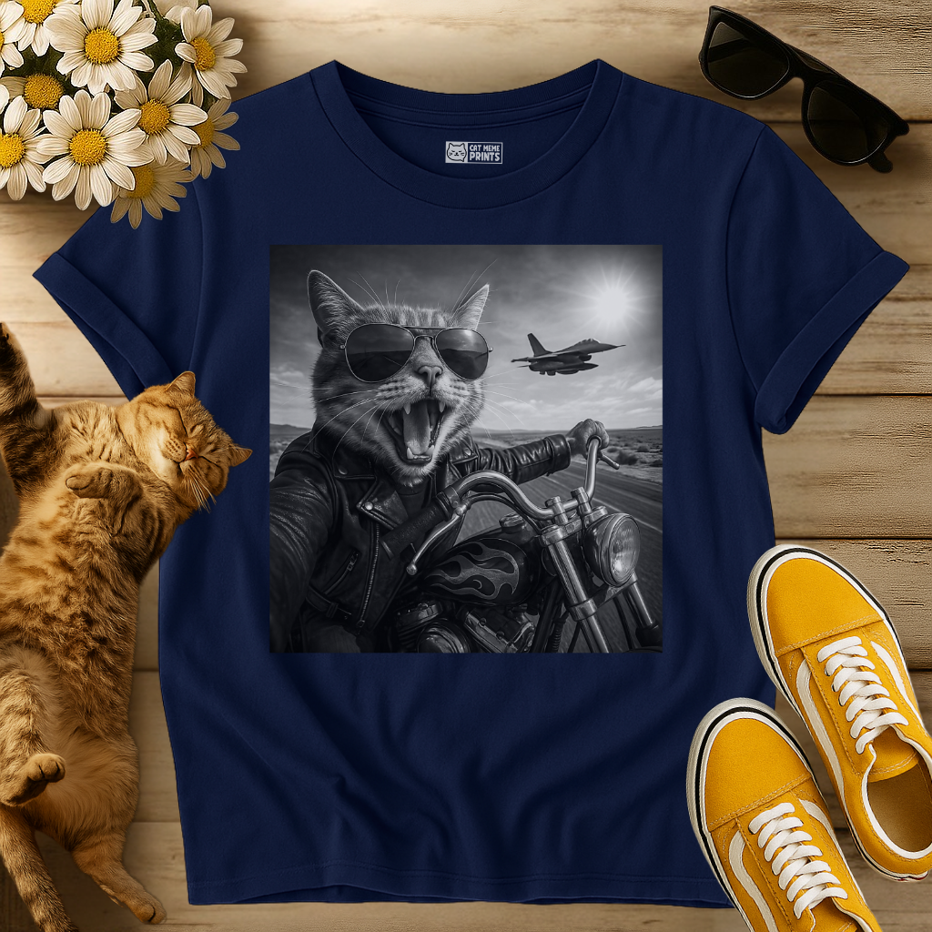Biker Cat Selfie on a Motorcycle T-Shirt