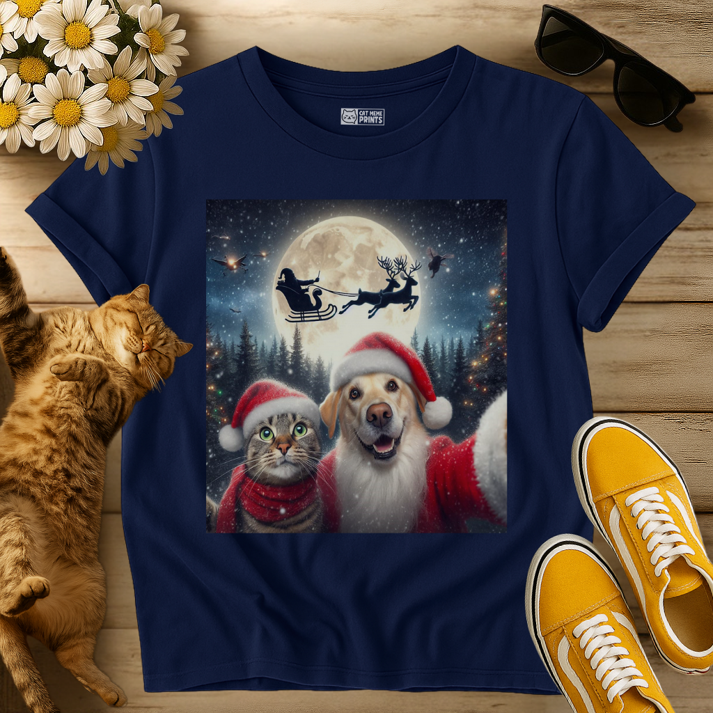 Cat & Dog Selfie with Santa Claus T-Shirt