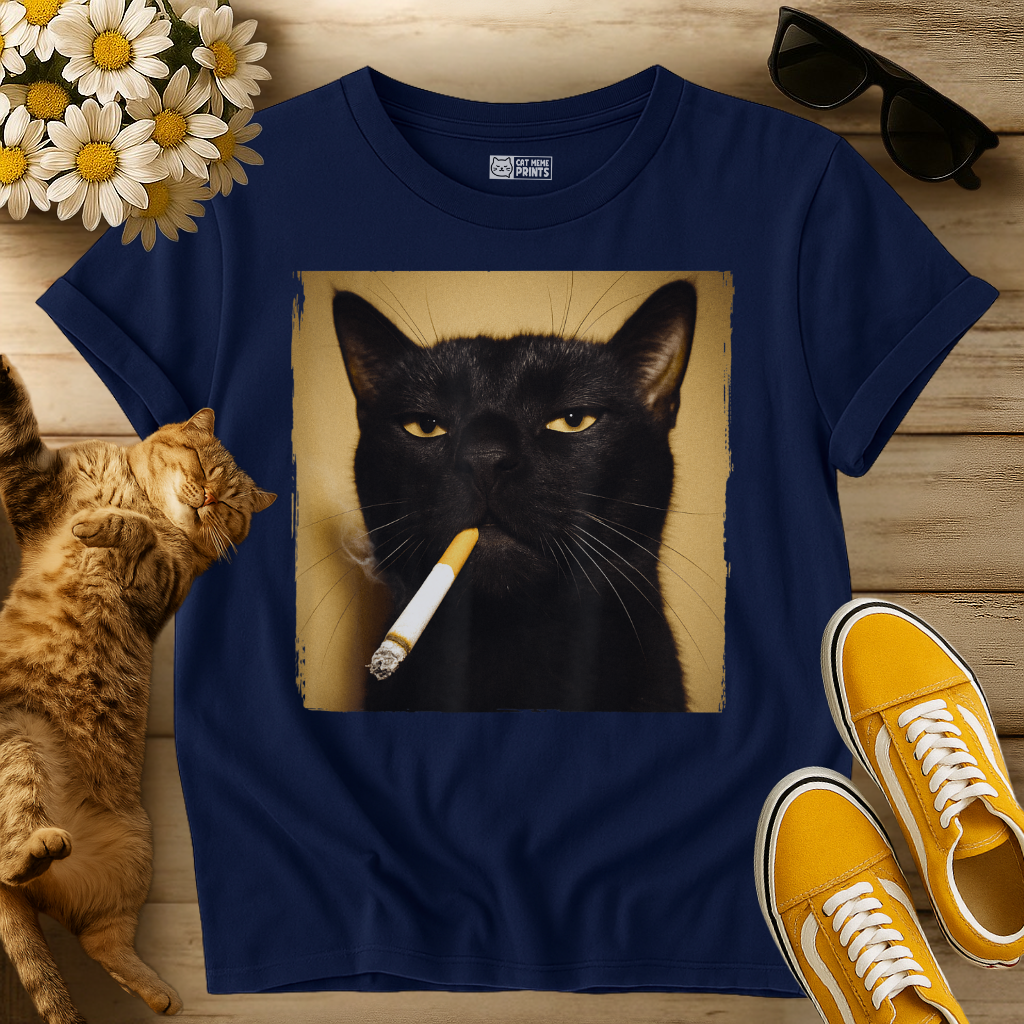 Black Cat Smoking T-Shirt