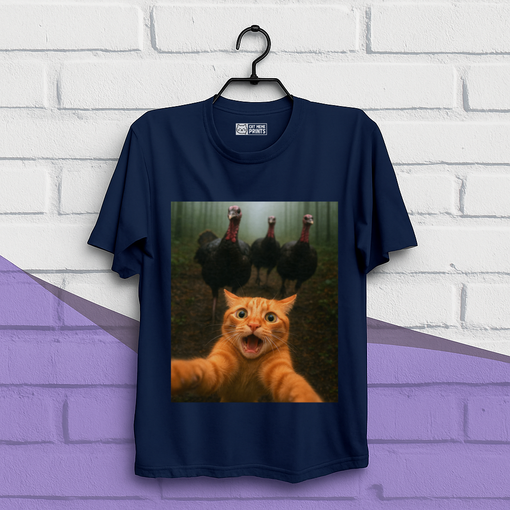 Cat Selfie Turkey Chase Thanksgiving T-Shirt