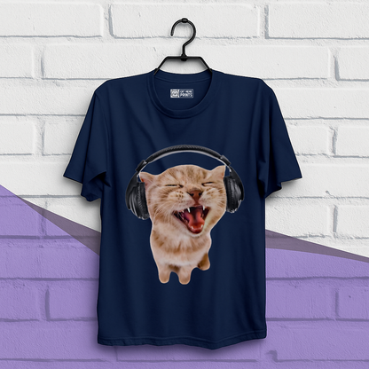Silly Cat With Headphones T-Shirt